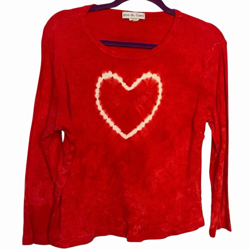 Kim & Cami Tie Dye Long Sleeve Shirt Women's XL Red Heart Casual Y2K Casual Top